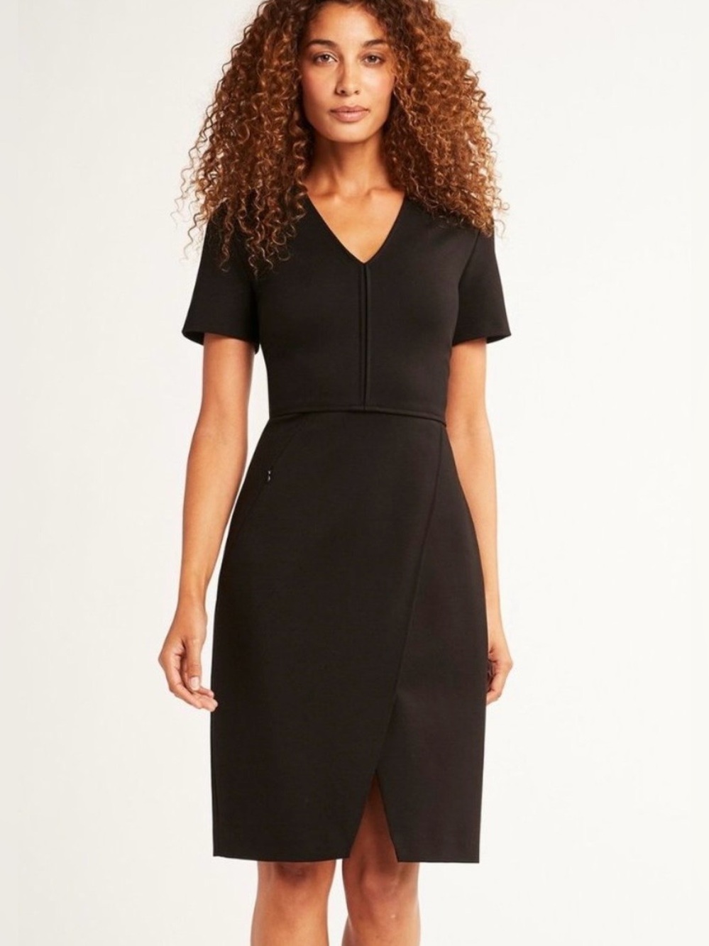 NEW Elie Tahari Alessandra Solid Ponte Dress 8 Black Asymmetric Sheath Office